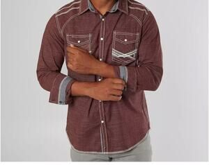 Pearl Snap Buckle Black Embroidered Mens Western Button Down Shirt Size Med